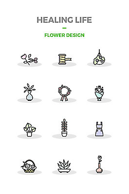 아이콘 꽃 리본 화분 꽃다발 선인장 사람없음 세트 꽃병 앞치마 꽃바구니 힐링 2D아이콘 AI파일 식물 바구니 파일형식 벡터