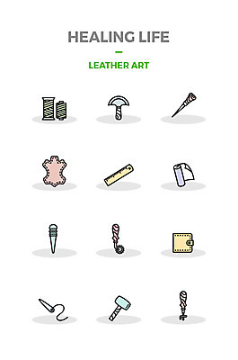 아이콘 자 사람없음 세트 직물 지갑 실 칼 망치 가죽 힐링 가죽공예 송곳 바늘꽃 2D아이콘 AI파일 꽃 문구용품 공구 공예 파일형식 벡터