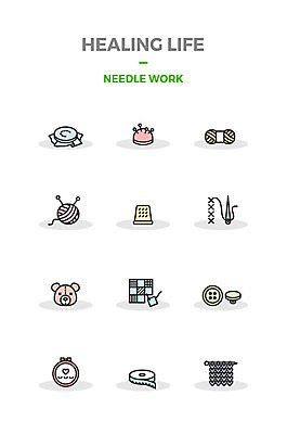 아이콘 단추 줄자 틀 사람없음 세트 곰인형 뜨개질 털실 바늘꽂이 힐링 자수 실뭉치 골무 패치워크 2D아이콘 AI파일 인형 자 취미 실 꽂이 수예 파일형식 벡터