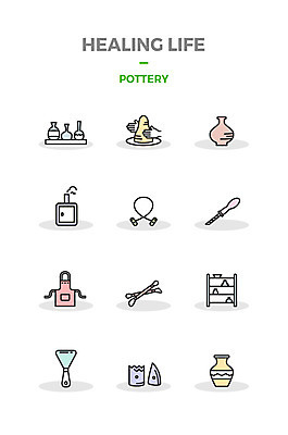 아이콘 사람없음 세트 앞치마 도자기 병 아궁이 힐링 물레 송곳 2D아이콘 AI파일 식기 파일형식 벡터