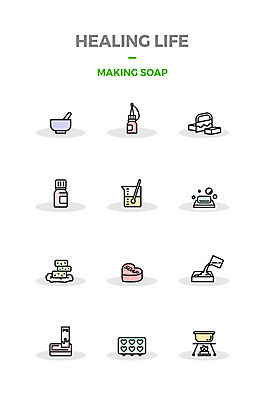 아이콘 사람없음 세트 거품 오일 허브 힐링 아로마 비누 향 막자사발 가열 리트머스 2D아이콘 AI파일 식물 음식 위생용품 화장품 사발 파일형식 벡터