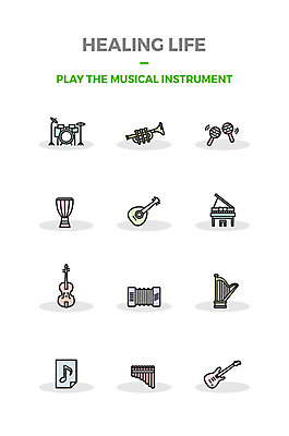아이콘 악기 사람없음 세트 기타 건반 피아노 바이올린 악보 힐링 드럼 트럼펫 하프 마라카스 젬베 팬플룻 2D아이콘 AI파일 음악 현악기 타악기 관악기 건반악기 금관악기 파일형식 벡터