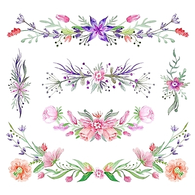 포토 JPG 해외이미지 꽃 잎 수채화 사람없음 장식 세트 빈티지 보테니컬아트 해외포토 식물 컨셉 파일형식 이미지허브