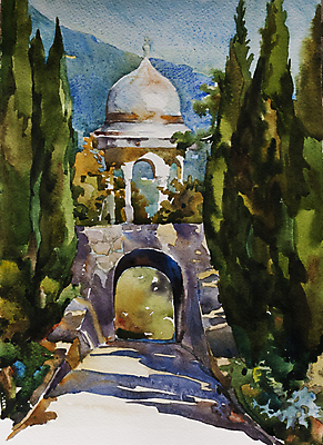 JPG 해외이미지 나무 수채화 그림자 사람없음 건물 정원 터널 풍경화 해외202004 해외포토 포토 식물 건축물 길 그림 파일형식 이미지허브