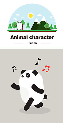나무 동물 캐릭터 한마리 동물캐릭터 음표 일러스트 산 사람없음 태양 걷기 판다 즐거움 일러캐릭터 AI파일 자연요소 식물 1 기호 감정 음악 곰 모션 파일형식 벡터