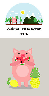 나무 동물 캐릭터 한마리 동물캐릭터 일러스트 산 수박 사람없음 태양 돼지 먹기 파인애플 일러캐릭터 AI파일 자연요소 식물 1 과일 포유류 모션 열대과일 파일형식 벡터