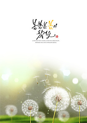 PSD 꽃 포스터 백그라운드 일러스트 캘리그라피 사람없음 봄 민들레 감성 민들레홀씨 국내일러스트 식물 계절 컨셉 파일형식