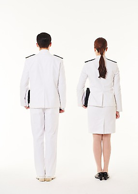 포토 JPG 스튜디오촬영 전신 여자 남자 실내 서기 20대 성인 두명 뒷모습 한국인 해군 여군 해군복 성인만 국내포토 뷰포인트 모션 군대 사람 동양인 청년 내부 군인 군복 파일형식