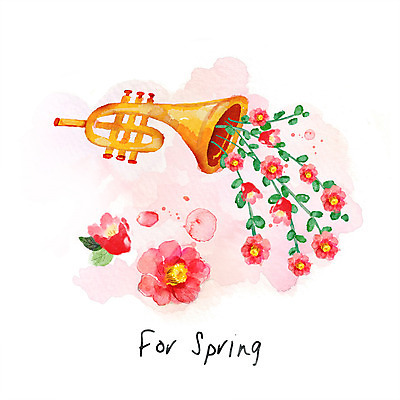PSD 꽃 악기 꽃무늬 일러스트 수채화 사람없음 봄 나팔 감성 파스텔톤 국내일러스트 식물 계절 음악 컬러 컨셉 무늬 파일형식