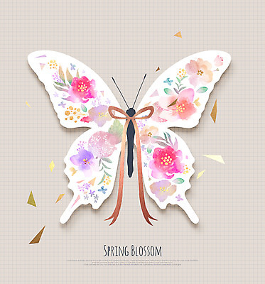 PSD 동물 꽃 리본 나비 꽃무늬 일러스트 사람없음 봄 국내일러스트 식물 계절 곤충 무늬 파일형식