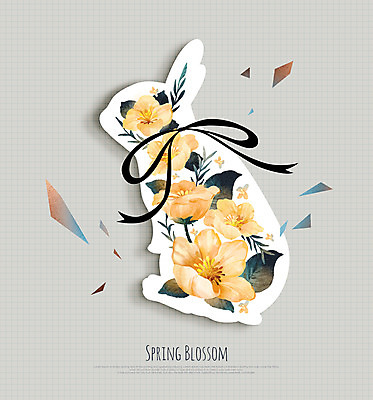 PSD 동물 꽃 리본 꽃무늬 일러스트 사람없음 봄 토끼 국내일러스트 식물 계절 무늬 포유류 반려동물 파일형식