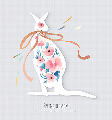 PSD 동물 꽃 리본 꽃무늬 일러스트 사람없음 봄 캥거루 국내일러스트 식물 계절 무늬 포유류 파일형식