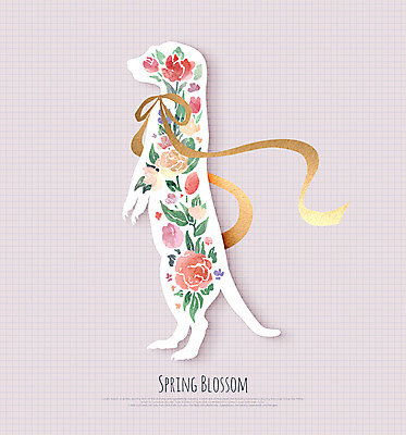PSD 동물 꽃 리본 꽃무늬 일러스트 사람없음 봄 미어캣 국내일러스트 식물 계절 무늬 파일형식