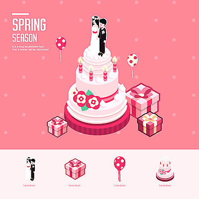 여자 남자 신부 분홍색 신랑 결혼 일러스트 선물상자 케이크 봄 웨딩케이크 입체 풍선 아이소메트릭 크베들린부르크 국내일러스트 AI파일 계절 컬러 디저트 독일 선물 사람 이벤트 상자 파일형식 벡터