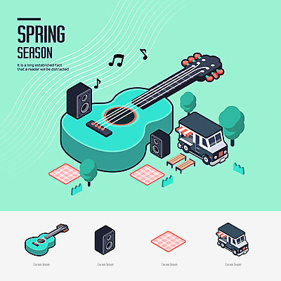 음악 벤치 음표 일러스트 사람없음 스피커 봄 트럭 기타 입체 돗자리 연주회 아이소메트릭 푸드트럭 국내일러스트 AI파일 기호 계절 음향기기 의자 자동차 현악기 문화예술 음악회 파일형식 벡터