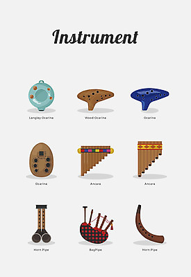 아이콘 악기 관악기 사람없음 세계 피리 백파이프 뿔피리 오카리나 2D아이콘 AI파일 음악 목관악기 파일형식 벡터
