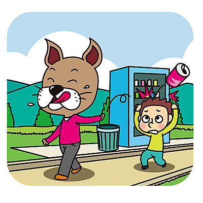 전신 한마리 공원 남자 일러스트 의인화 한명 서기 성인 쓰레기통 예절 던지기 개 쓰레기 공공장소 매너 자판기 국내일러스트 AI파일 1 공공시설 포유류 모션 사람 장소 파일형식 벡터