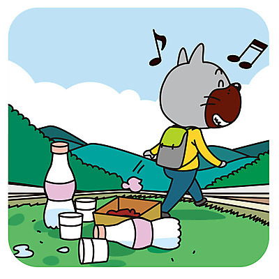 한마리 공원 음식 일러스트 의인화 사람없음 예절 개 쓰레기 버리기 페트병 공공장소 매너 국내일러스트 AI파일 1 공공시설 포유류 모션 장소 병_담는 파일형식 벡터