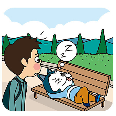 한마리 공원 남자 벤치 일러스트 의인화 한명 성인 예절 잠 개 공공장소 매너 국내일러스트 AI파일 1 공공시설 의자 포유류 사람 장소 파일형식 벡터