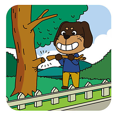 한마리 공원 일러스트 의인화 사람없음 울타리 손상 나뭇가지 예절 개 공공장소 매너 국내일러스트 AI파일 나무 1 공공시설 컨셉 포유류 담장 장소 파일형식 벡터