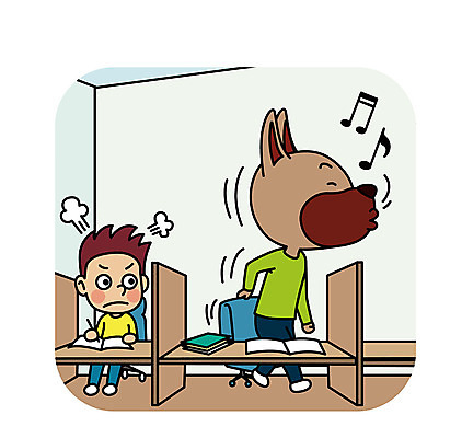 한마리 남자 이동 음표 일러스트 의인화 한명 성인 피해 예절 개 도서관 독서실 소음 공공장소 매너 국내일러스트 AI파일 1 기호 교육 음악 컨셉 포유류 사람 소리 장소 파일형식 벡터