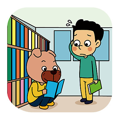 한마리 남자 일러스트 책장 의인화 한명 앉기 성인 책 독서 예절 개 도서관 독서실 읽기 공공장소 매너 국내일러스트 AI파일 1 교육 가구 포유류 모션 사람 장소 파일형식 벡터