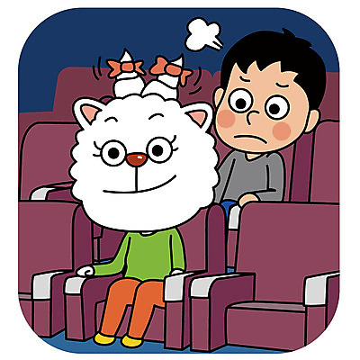 한마리 남자 일러스트 의인화 한명 성인 머리 예절 개 영화관 묶기 공공장소 매너 방해 시야 국내일러스트 AI파일 1 컨셉 포유류 모션 사람 신체부위 장소 극장 파일형식 벡터