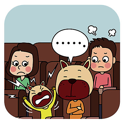 한마리 여자 남자 일러스트 의인화 여러명 성인 예절 개 울음 영화관 시끄러움 공공장소 매너 방해 방치 국내일러스트 AI파일 1 다수 컨셉 포유류 표정 사람 장소 극장 파일형식 벡터