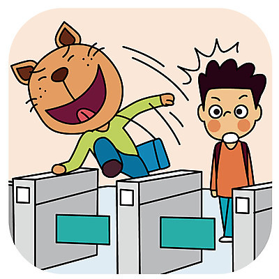 한마리 남자 일러스트 의인화 한명 성인 점프 금지 예절 개 전철 공공장소 매너 개찰구 불법 국내일러스트 AI파일 1 육상교통 포유류 모션 대중교통 사람 장소 범죄 파일형식 벡터