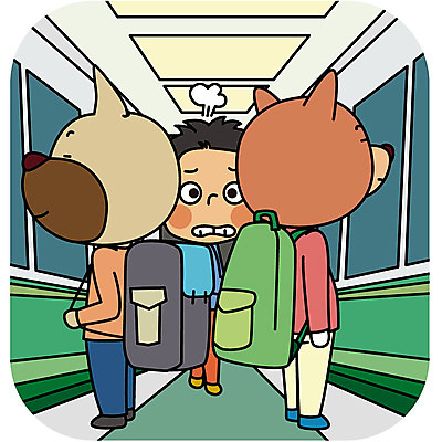 남자 두마리 가방 일러스트 의인화 한명 성인 피해 예절 개 전철 백팩 공공장소 매너 국내일러스트 AI파일 1 잡화 육상교통 2 포유류 대중교통 사람 장소 파일형식 벡터