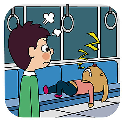 한마리 남자 의자 일러스트 의인화 한명 성인 피해 예절 잠 개 전철 공공장소 매너 국내일러스트 AI파일 1 육상교통 가구 포유류 대중교통 사람 장소 파일형식 벡터