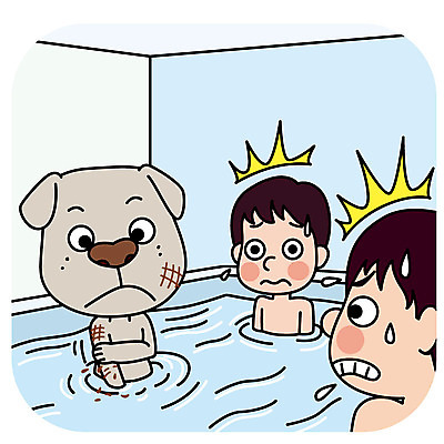 한마리 남자 일러스트 의인화 성인 두명 목욕탕 예절 개 지저분함 공공장소 매너 때밀기 온탕 국내일러스트 AI파일 1 포유류 모션 사람 목욕 장소 감각 파일형식 벡터