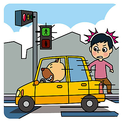 한마리 남자 도로 일러스트 자동차 의인화 한명 성인 예절 개 위험 신호 공공장소 매너 무시 신호위반 국내일러스트 AI파일 1 길 육상교통 컨셉 포유류 교통시설 사람 장소 위반 파일형식 벡터