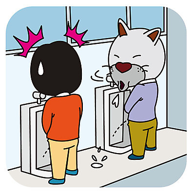 한마리 남자 일러스트 의인화 한명 성인 예절 개 공공장소 매너 소변기 침뱉기 국내일러스트 AI파일 1 포유류 모션 사람 장소 파일형식 벡터