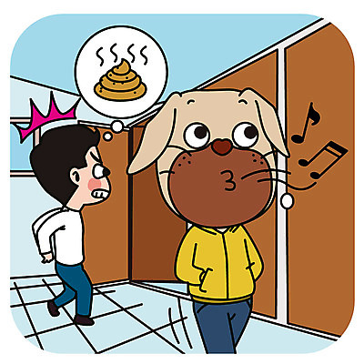 한마리 남자 일러스트 의인화 한명 성인 물 예절 개 지저분함 변기 공공장소 매너 변 국내일러스트 AI파일 자연요소 1 포유류 사람 장소 감각 파일형식 벡터