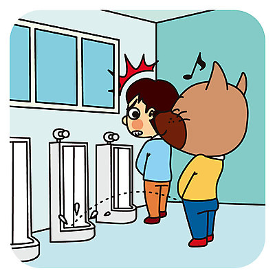 한마리 남자 일러스트 의인화 한명 성인 놀람 예절 개 지저분함 공공장소 매너 소변기 국내일러스트 AI파일 1 감정 포유류 표정 사람 장소 감각 파일형식 벡터