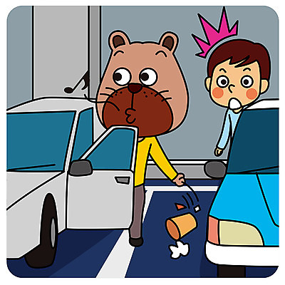 한마리 남자 일러스트 자동차 의인화 한명 성인 예절 개 쓰레기 버리기 주차장 공공장소 매너 국내일러스트 AI파일 1 육상교통 포유류 모션 사람 장소 파일형식 벡터