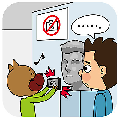 한마리 남자 일러스트 의인화 한명 성인 조각상 사진촬영 금지 예절 개 전시회 공공장소 매너 국내일러스트 AI파일 1 포유류 사람 조형물 촬영 전시 장소 파일형식 벡터