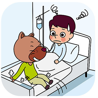 한마리 남자 일러스트 의인화 병원 한명 앉기 성인 침대 예절 개 지저분함 공공장소 매너 국내일러스트 AI파일 1 가구 포유류 의학 모션 사람 장소 감각 파일형식 벡터