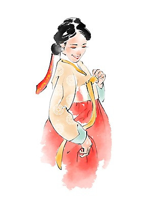 PSD 한국문화 한국전통 여자 명절 일러스트 캘리그라피 한명 서기 상반신 성인 한복 국내일러스트 1 동양문화 전통 기념일 모션 한국 사람 전통의상 파일형식