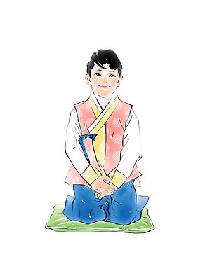 PSD 한국문화 한국전통 명절 남자 어린이 일러스트 캘리그라피 방석 한명 앉기 상반신 무릎꿇기 한복 국내일러스트 1 동양문화 전통 기념일 모션 한국 사람 전통의상 파일형식