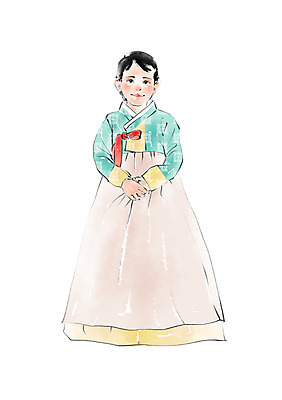 PSD 한국문화 한국전통 여자 명절 어린이 일러스트 캘리그라피 한명 서기 상반신 한복 손모으기 국내일러스트 1 동양문화 전통 기념일 모션 한국 사람 손짓 전통의상 파일형식