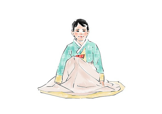 PSD 한국문화 한국전통 여자 명절 어린이 일러스트 캘리그라피 한명 앉기 상반신 한복 국내일러스트 1 동양문화 전통 기념일 모션 한국 사람 전통의상 파일형식