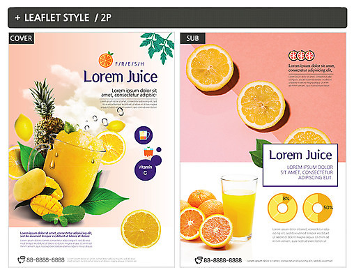 템플릿 ZIP 리플렛 오렌지 과일 나뭇잎 건강 사람없음 주스 과일주스 오렌지주스 레몬 자몽 파인애플 전단템플릿 전단 망고 인디자인 INDD 이미지템플릿 음료 잎 열대과일 홍보물 파일형식