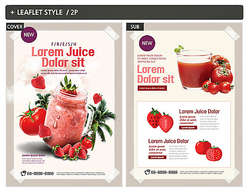 템플릿 ZIP 리플렛 토마토 과일 딸기 나뭇잎 건강 사람없음 주스 과일주스 전단템플릿 전단 딸기주스 토마토주스 인디자인 INDD 이미지템플릿 음료 잎 채소 야채주스 홍보물 파일형식