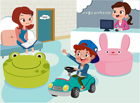 전신 여자 남자 어린이 일러스트 자동차 병원 개구리 상반신 성인 세명 소파 토끼 소아과 국내일러스트 AI파일 육상교통 의자 포유류 의학 양서류 사람 반려동물 파일형식 벡터