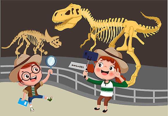 전신 여자 남자 어린이 일러스트 돋보기 서기 두명 셀프카메라 박물관 화석 국내일러스트 AI파일 모션 사람 사진촬영 파일형식 벡터