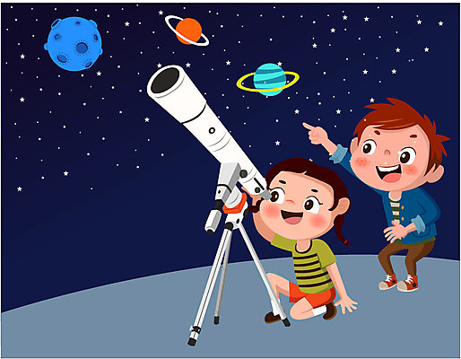 전신 여자 남자 별 어린이 일러스트 두명 우주 망원경 행성 천문학 천체망원경 국내일러스트 AI파일 자연요소 교육 사람 파일형식 벡터