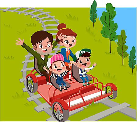 전신 나무 여자 남자 어린이 일러스트 가족 앉기 잔디 여러명 성인 즐거움 레일바이크 국내일러스트 AI파일 식물 감정 다수 관계 모션 사람 바이크 파일형식 벡터