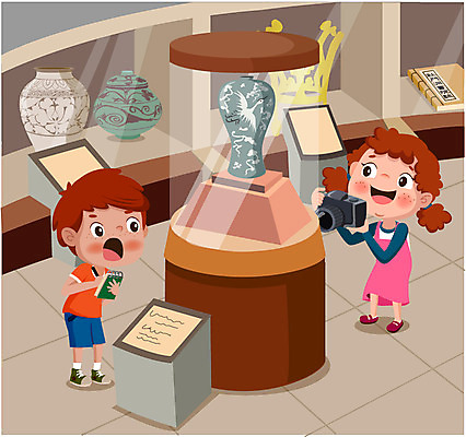 전신 여자 남자 어린이 일러스트 유물 서기 두명 카메라 사진촬영 기록 역사 박물관 고려청자 국내일러스트 AI파일 전통 모션 사람 전자제품 촬영 청자 파일형식 벡터